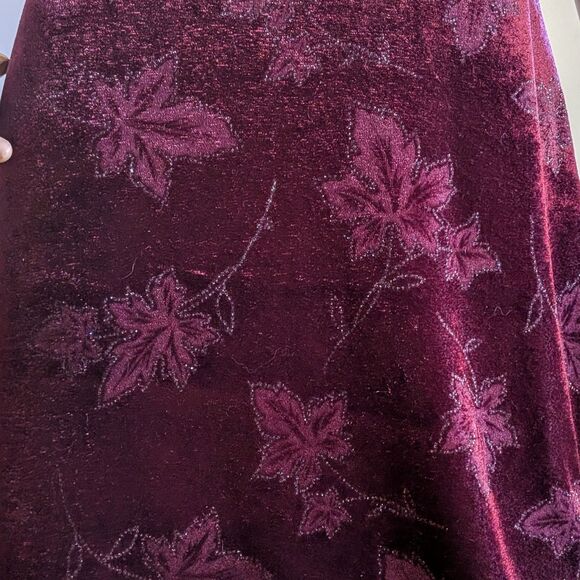 Vintage 90s Lisa Jo Velvet Maxi Dress Glitter Floral Burgundy Whimsigoth Size 5 - Picture 8 of 11